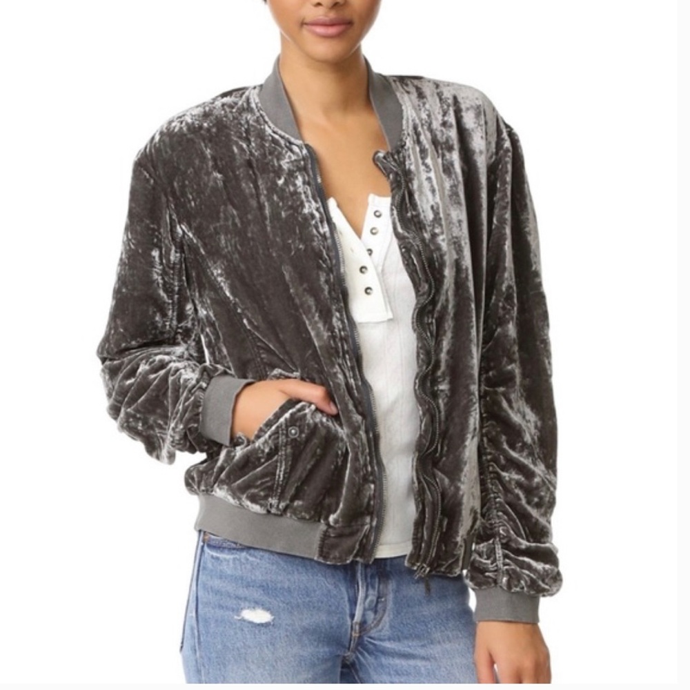 Free People Ruched Velvet Bomber Jacket Small